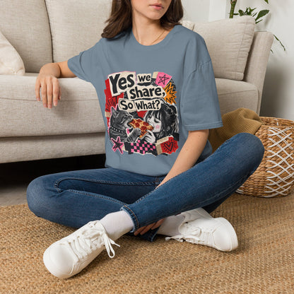 T-Shirt — "Yes We Share, So What?" Retro Collage Graphic Tee