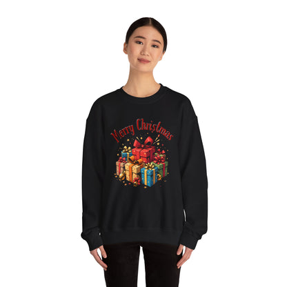 Christmas Crewneck Sweatshirt — "Merry Christmas" with Festive Gift Pile