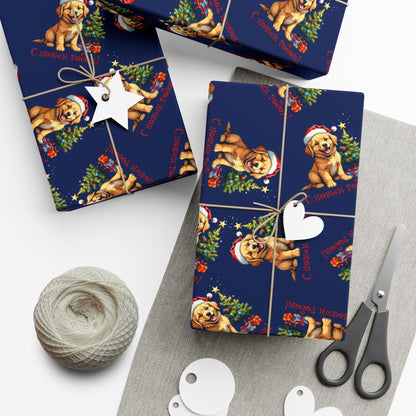 Gift Wrap Paper — Cute Golden Retriever Puppy Christmas Pattern