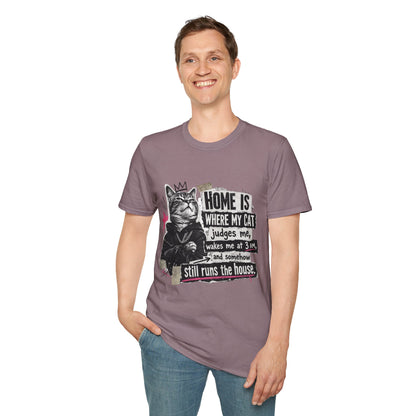 Cat T-Shirt — "Home Is Where My Cat Judges Me" Funny Graphic Tee