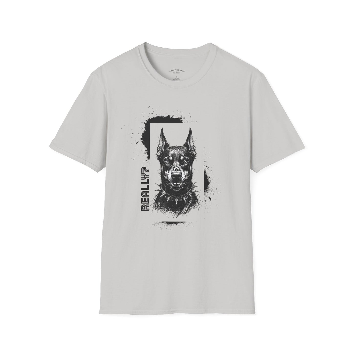 Doberman Portrait T‑Shirt — Bold Black Ink Dog Graphic