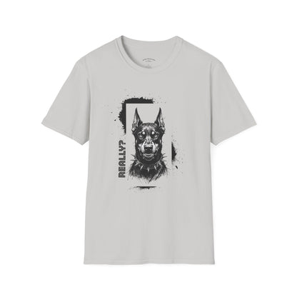 Doberman Portrait T‑Shirt — Bold Black Ink Dog Graphic