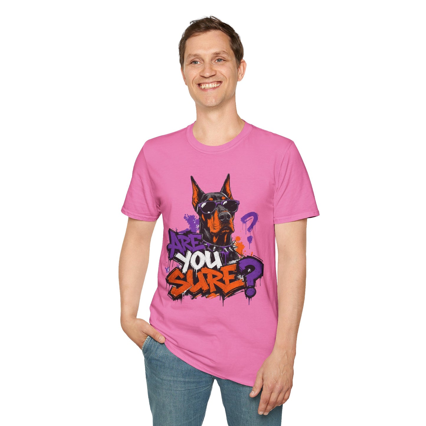 Doberman Graffiti T-Shirt — "You Sure?" Street Art Dog Tee
