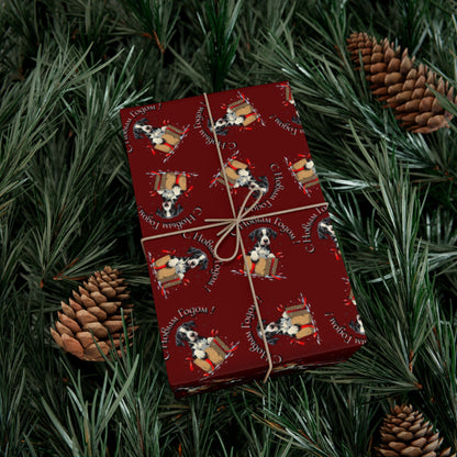 Christmas Gift Wrap Paper - Festive Santa & Gifts Pattern on Burgundy