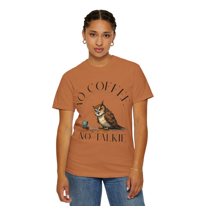 No Coffee No Talkie T-Shirt — Funny Owl Coffee Tee