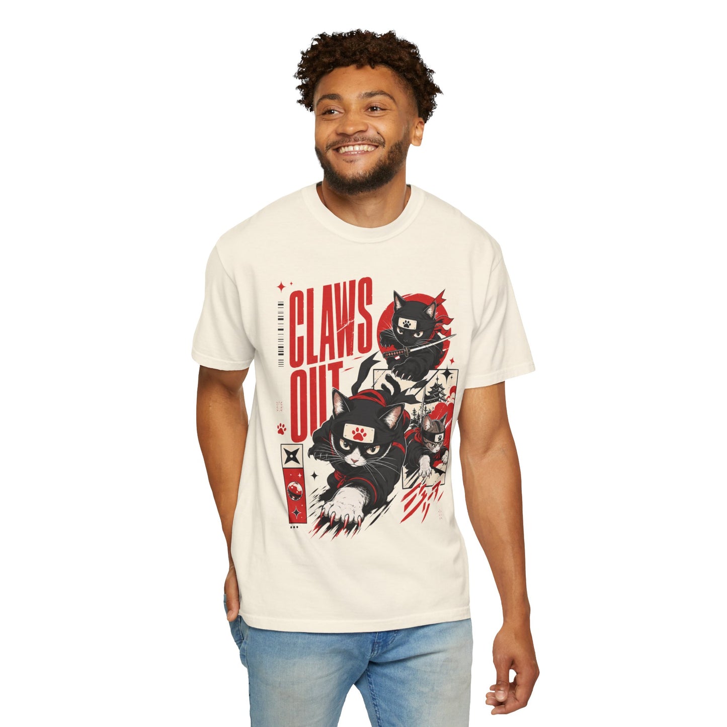 Claws Out Cat Graphic T-Shirt — Retro Ninja Kitties Tee