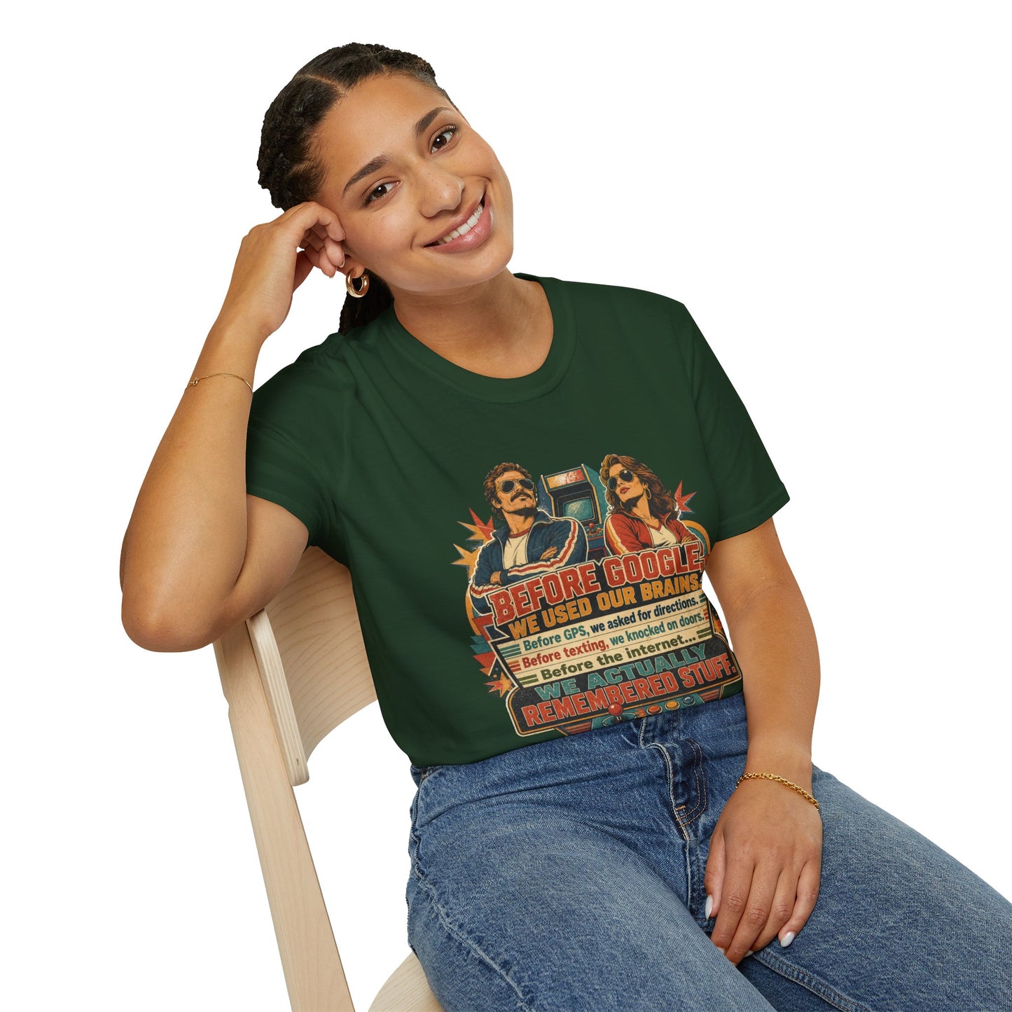 Before Google T-Shirt — Retro Vintage "We Used Our Brains" Graphic Tee