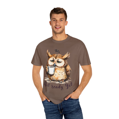 Not Ready Yet Owl T-Shirt — Cute Sleepy Owl Coffee Tee