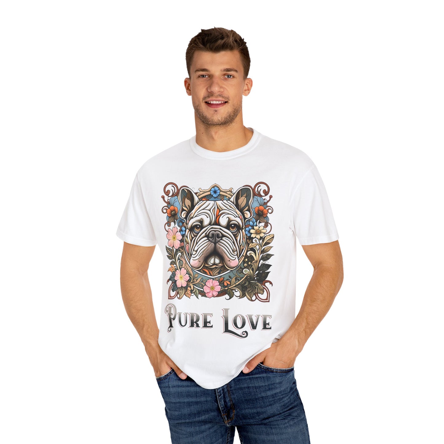 Pure Love French Bulldog T-Shirt | Garment-Dyed Unisex Tee for Dog Lovers
