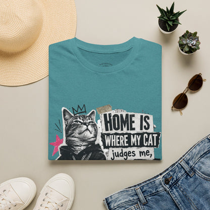 Cat T-Shirt — "Home Is Where My Cat Judges Me" Funny Graphic Tee