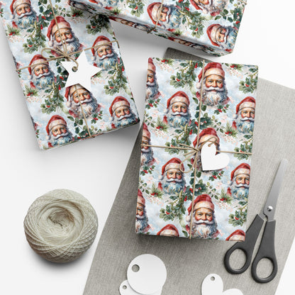 Santa Claus Pattern Gift Wrap Paper — Vintage Christmas Wrapping Sheets