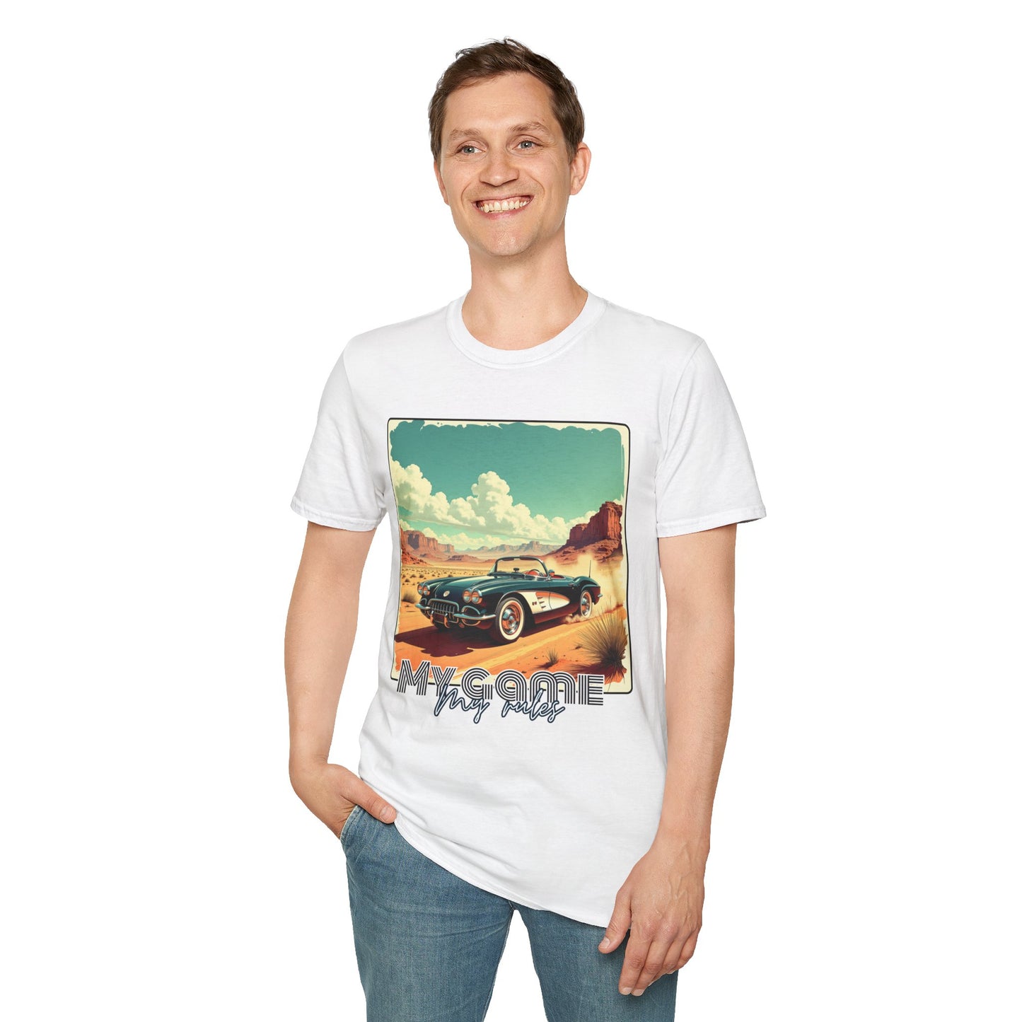 Vintage Car Graphic Unisex Softstyle T-Shirt - Perfect for Road Trip Lovers ,sport,car
