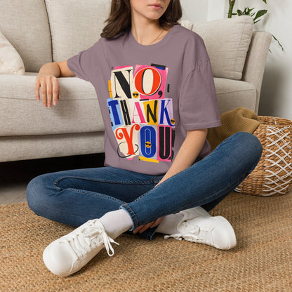 No, Thank You Graphic Tee — Colorful Bold Lettering T‑Shirt