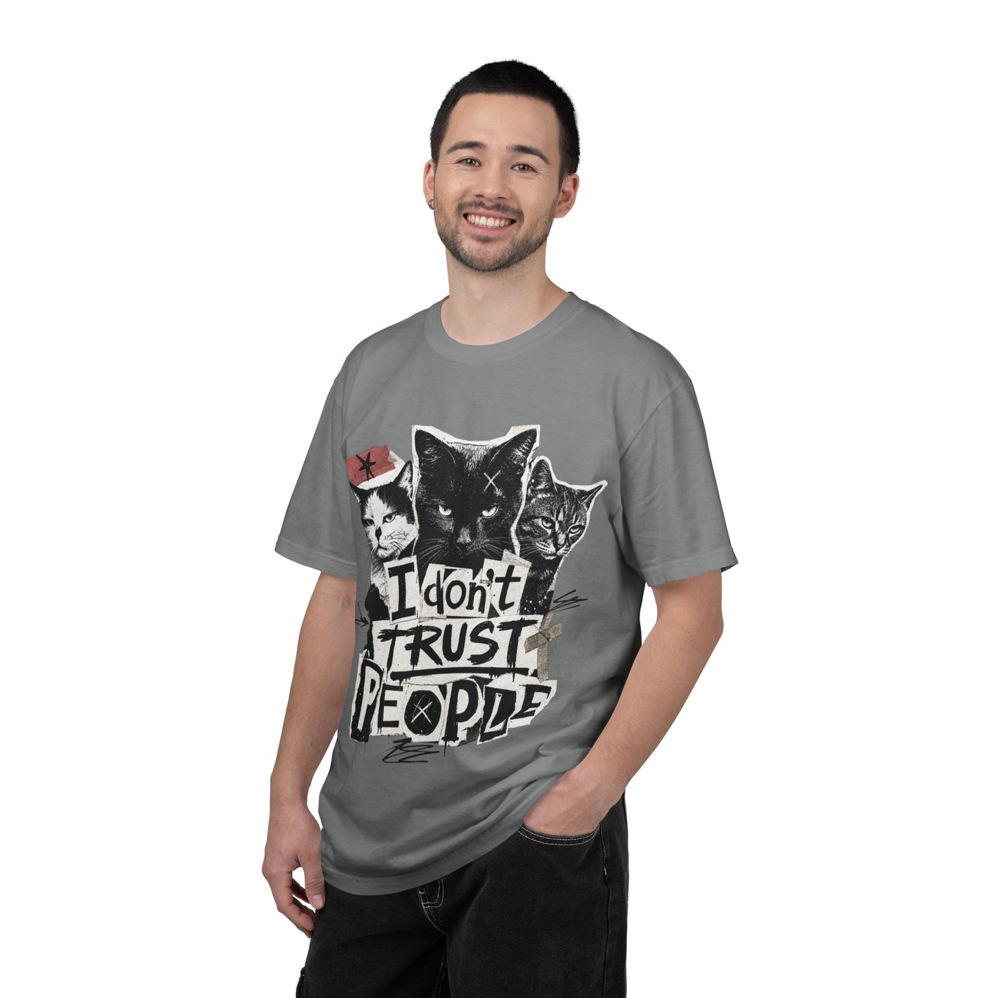 I Don’t Trust People Cat T-Shirt — Grunge Graphic Tee for Cat Lovers