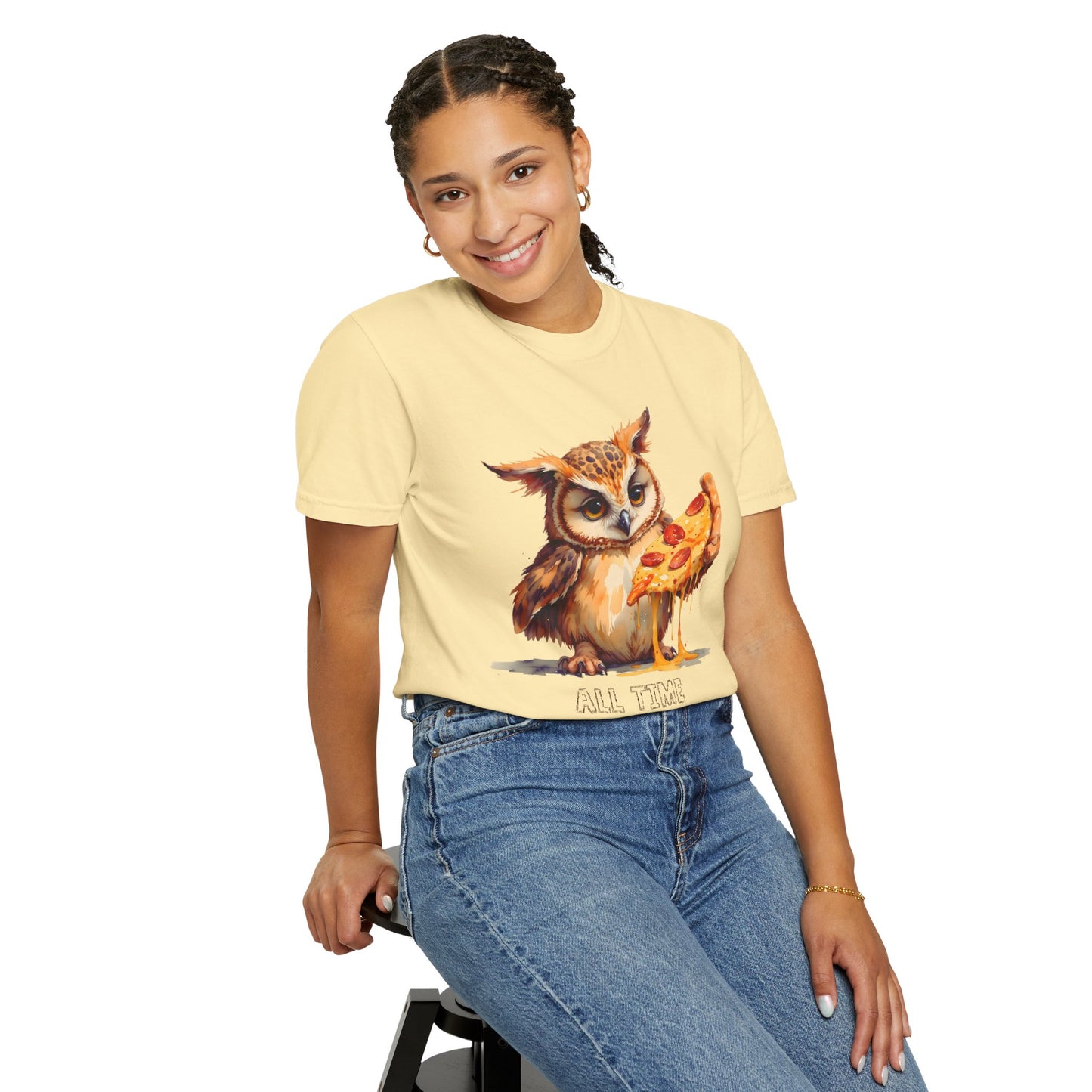 Pizza Time Owl T-Shirt — Cute Owl Eating Pizza Graphic Tee