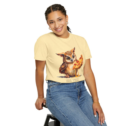 Pizza Time Owl T-Shirt — Cute Owl Eating Pizza Graphic Tee