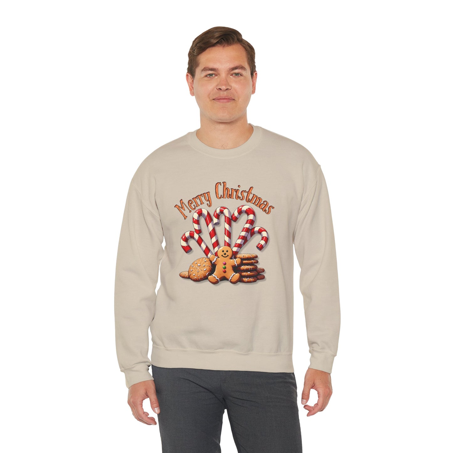 Christmas Candy Canes Crewneck Sweatshirt — "Merry Christmas" Gingerbread Holiday Sweater