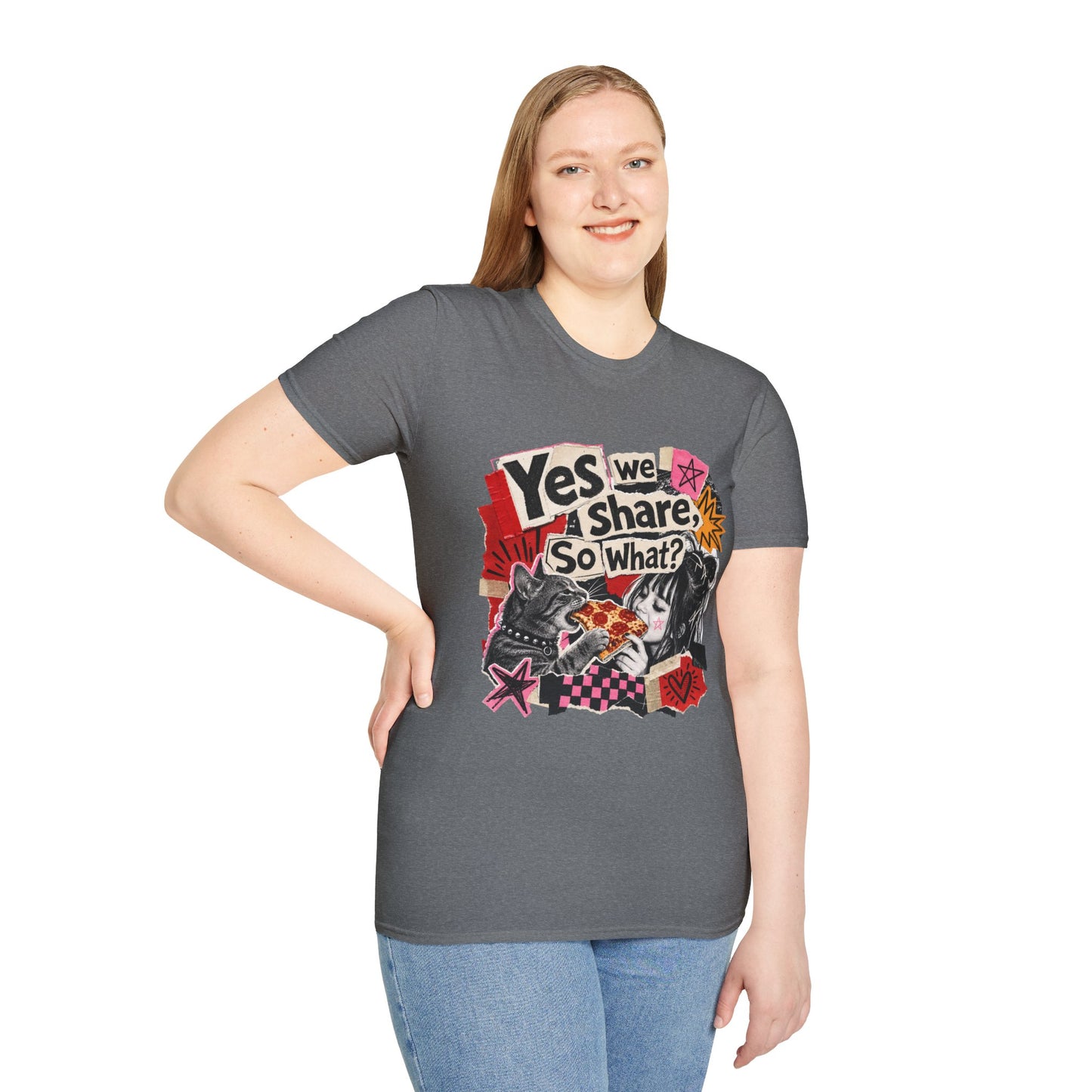 T-Shirt — "Yes We Share, So What?" Retro Collage Graphic Tee