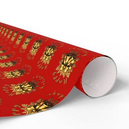 Christmas Wrapping Paper – Red with Gold Pinecone Pattern