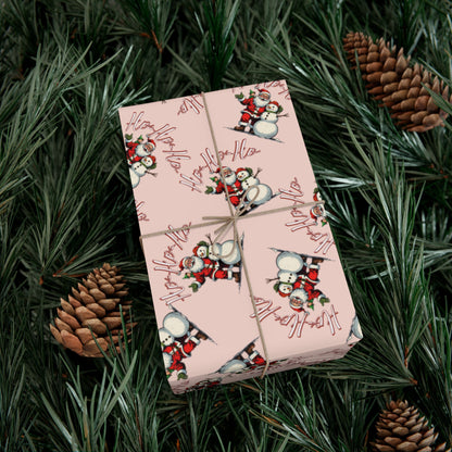 Gift Wrap Paper — Pink Snowman Pattern Holiday Wrapping Paper