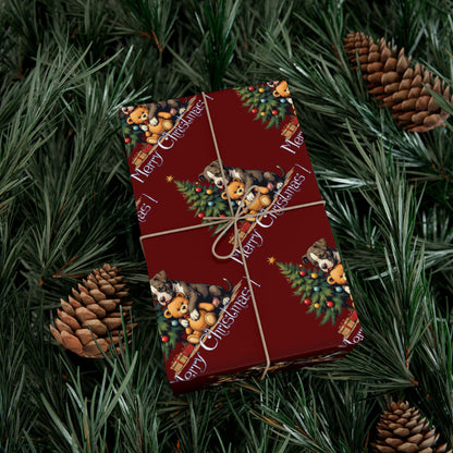 Christmas Tree & Teddy Bear Gift Wrap Paper — 'Merry Christmas' Holiday Wrapping Sheets