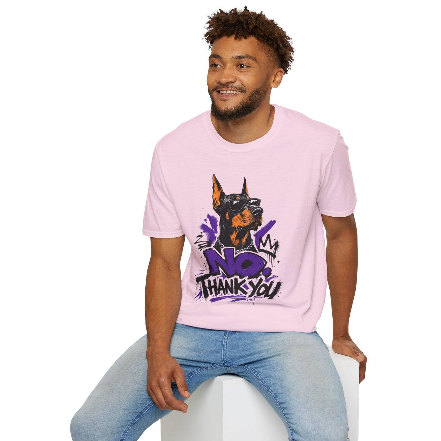 Doberman Graphic Tee — 'No, Thank You' Street Art T-Shirt