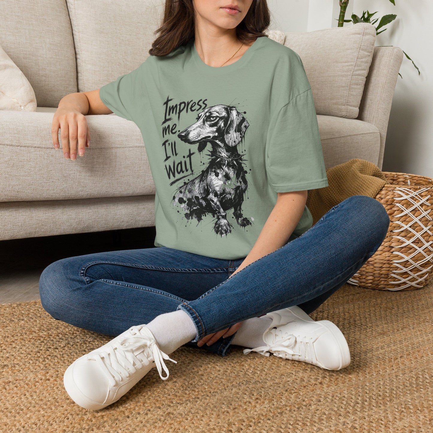 Dachshund Graphic Tee — "Impress Me. I'll Wait" Dog Lover T-Shirt