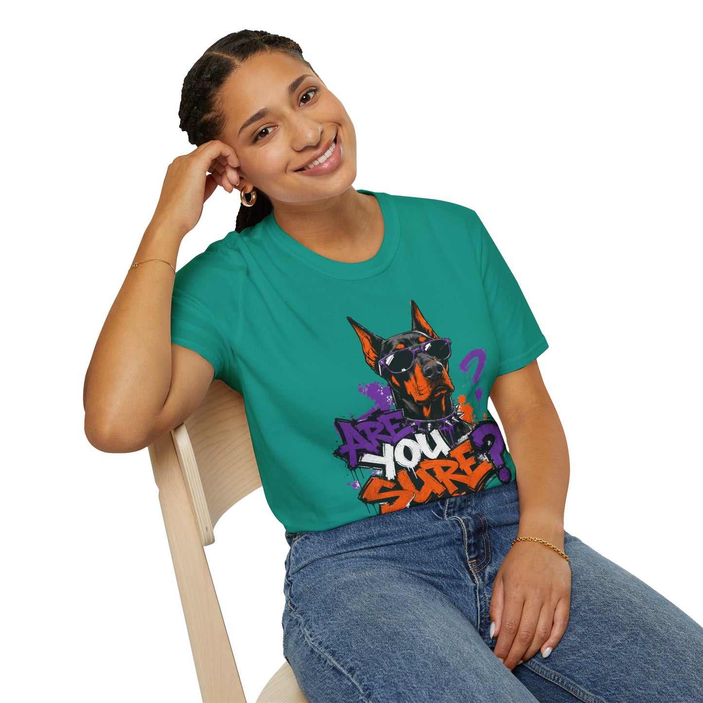 Doberman Graffiti T-Shirt — "You Sure?" Street Art Dog Tee
