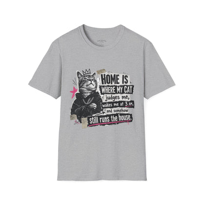 Cat T-Shirt — "Home Is Where My Cat Judges Me" Funny Graphic Tee