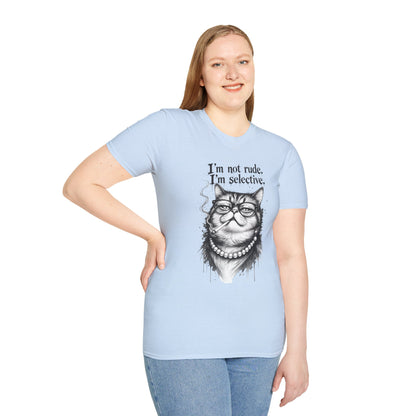 Cat Graphic T‑Shirt — "I'm Not Rude, I'm Selective" Funny Cat Tee