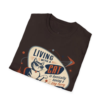 Cat T-Shirt — "Living with a Cat is Basically Having a Furry CEO" Retro Graphic