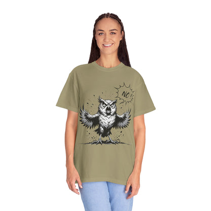 Owl Saying “No” Graphic T-Shirt — Bold Monochrome Illustration