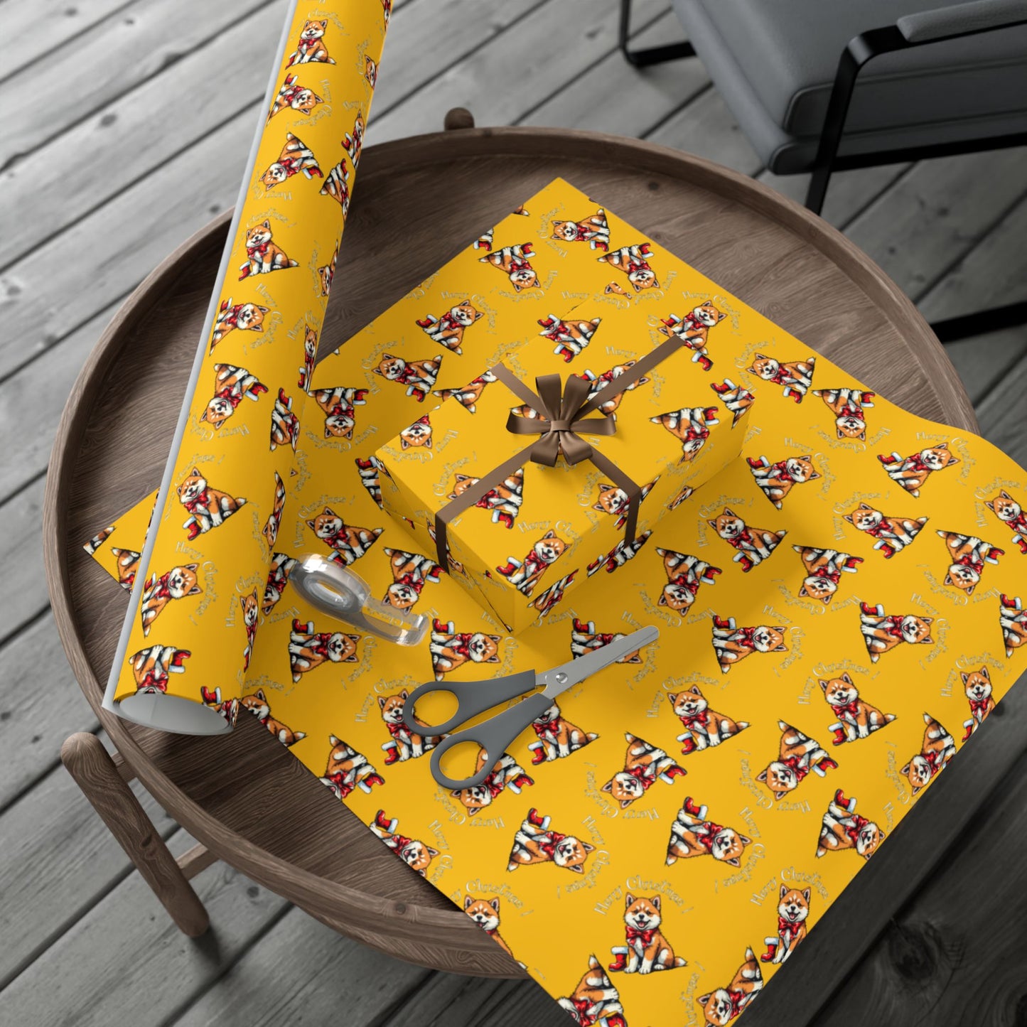 Dog Elf Pattern Gift Wrap Paper — Festive Shiba Inu Wrapping Sheets