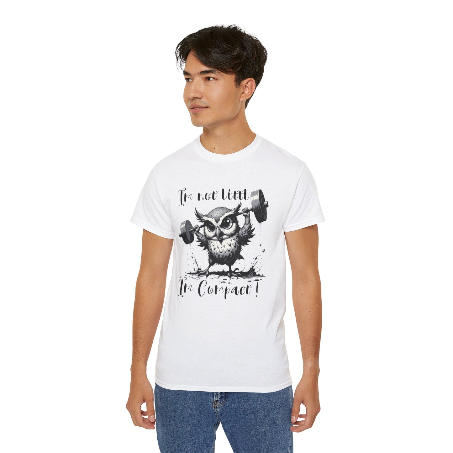 Compact Owl Weightlifting T‑Shirt — "I’m not tiny, I’m Compact!"
