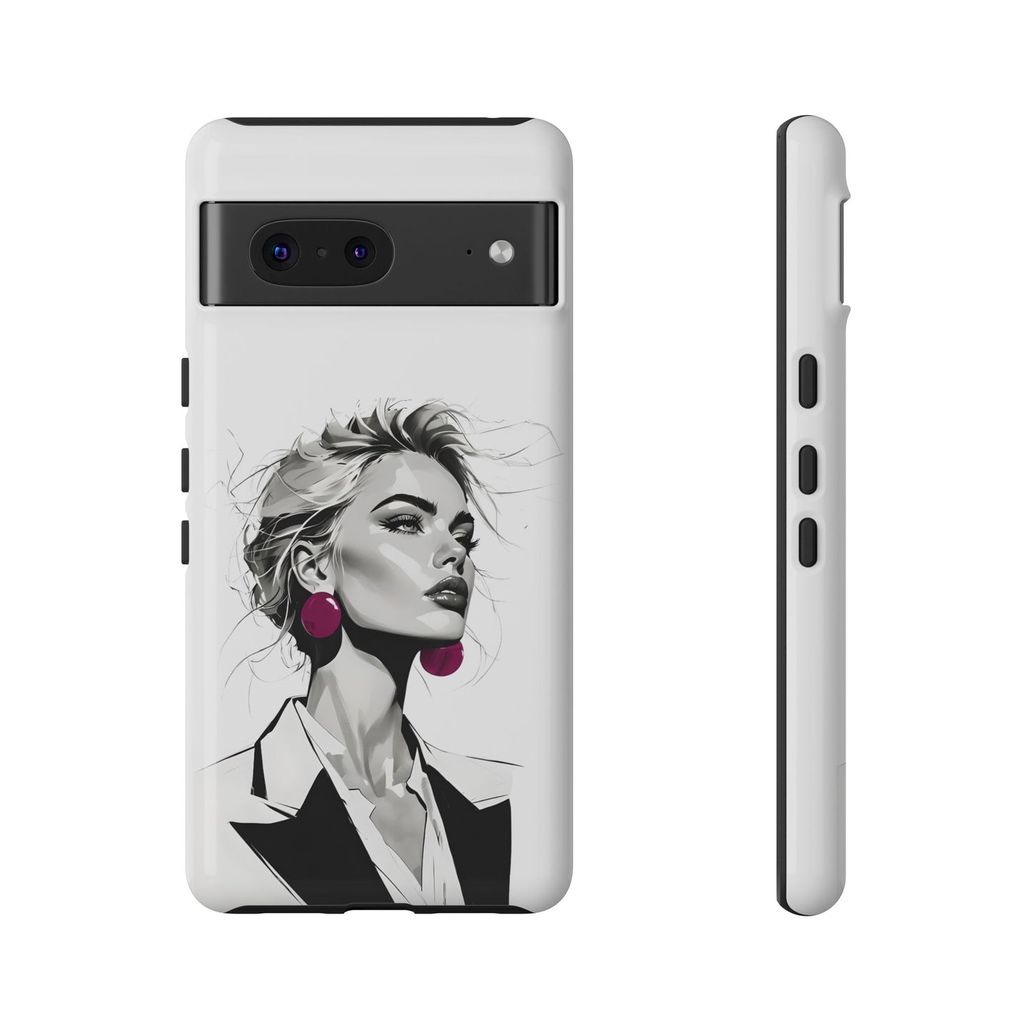 Phone Case — Chic Portrait with Pink Earrings (Stylish Protective Tough Case)