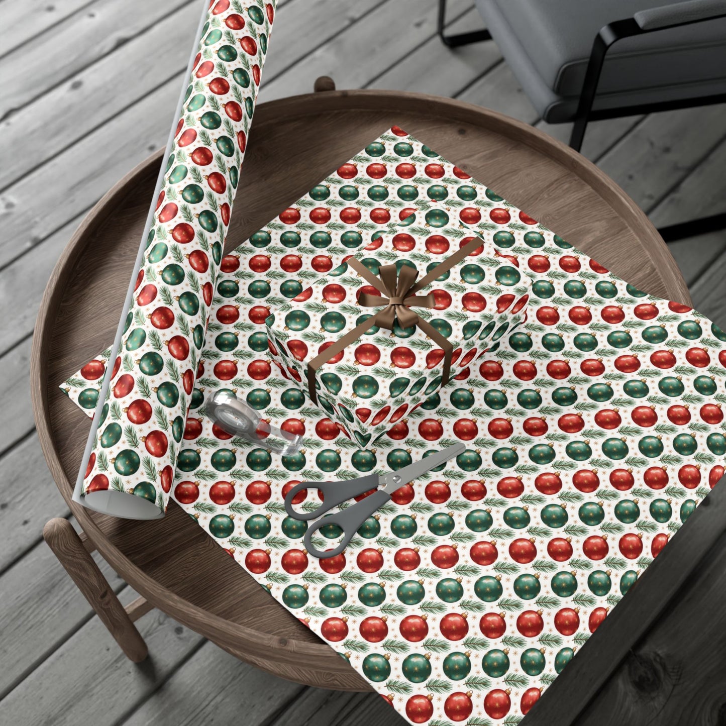 Christmas Ornament Gift Wrap Paper - Red & Green Bauble Wrapping Paper