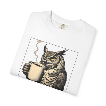 Coffee First Owl T-Shirt — Coffee Lover Graphic Tee