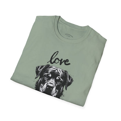 Love Rottweiler T-Shirt — Vintage Black Dog Portrait Tee for Dog Lovers