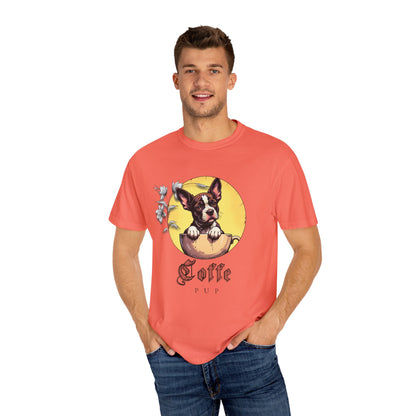 Coffee Pup Unisex Garment-Dyed T-shirt - Cute Dog Lovers Tee