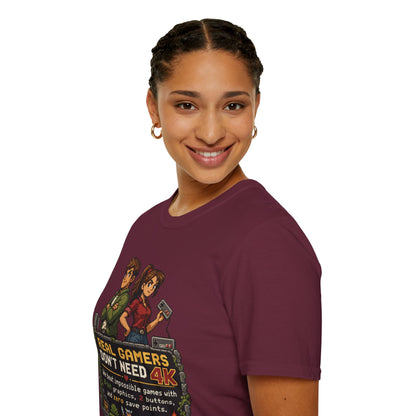 T-Shirt — Retro Pixel 'Real Gamers Don't Need 4K' Graphic Tee