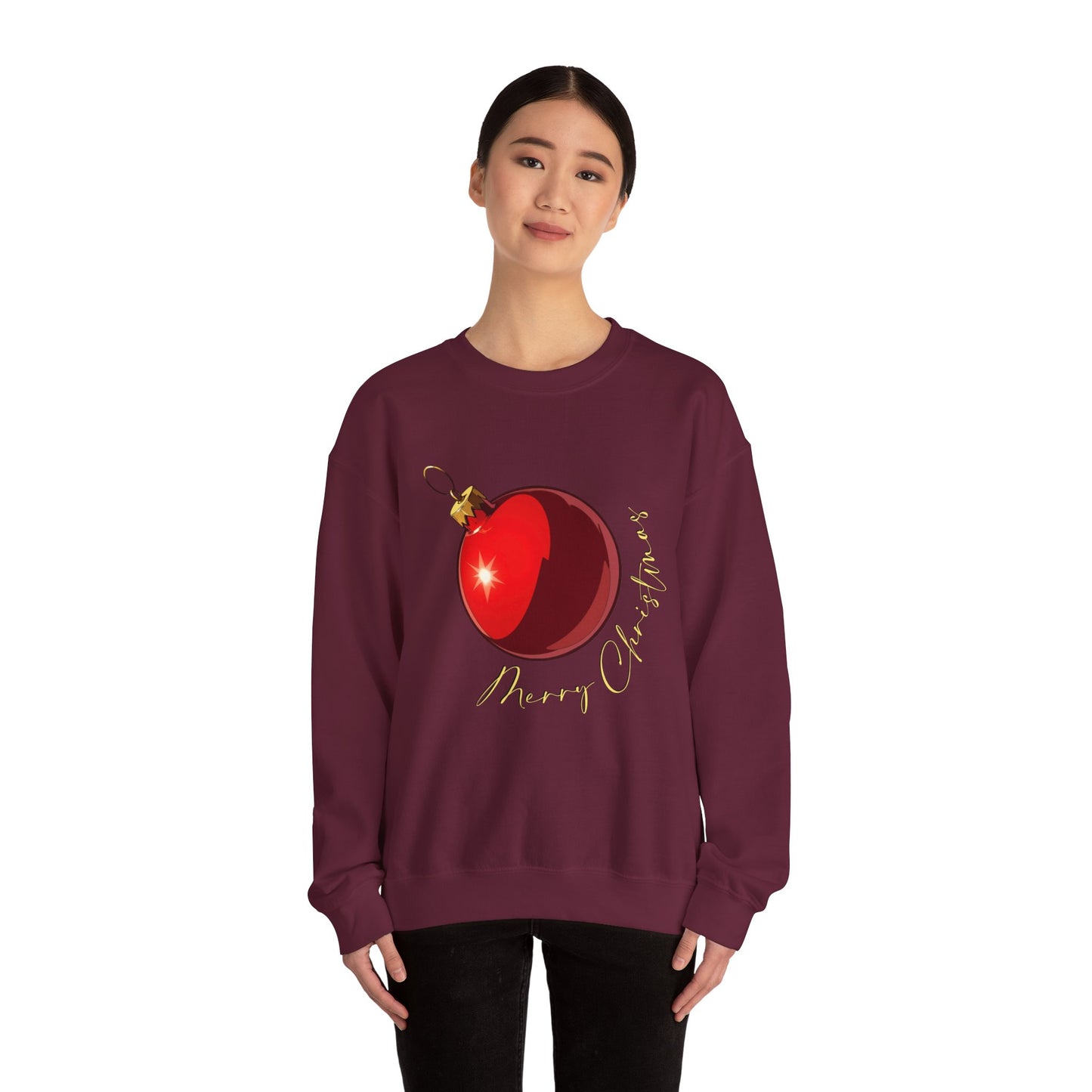Christmas Ornament Crewneck Sweatshirt — Red Bauble "Merry Christmas" Holiday Sweater