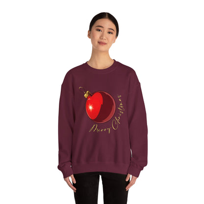 Christmas Ornament Crewneck Sweatshirt — Red Bauble "Merry Christmas" Holiday Sweater