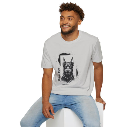 Doberman Portrait T‑Shirt — Bold Black Ink Dog Graphic