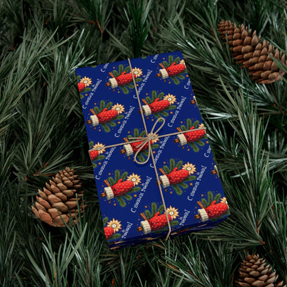 Christmas Cornucopia Gift Wrap Paper – Festive Blue Holiday Wrapping