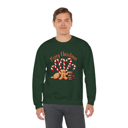 Christmas Candy Canes Crewneck Sweatshirt — "Merry Christmas" Gingerbread Holiday Sweater