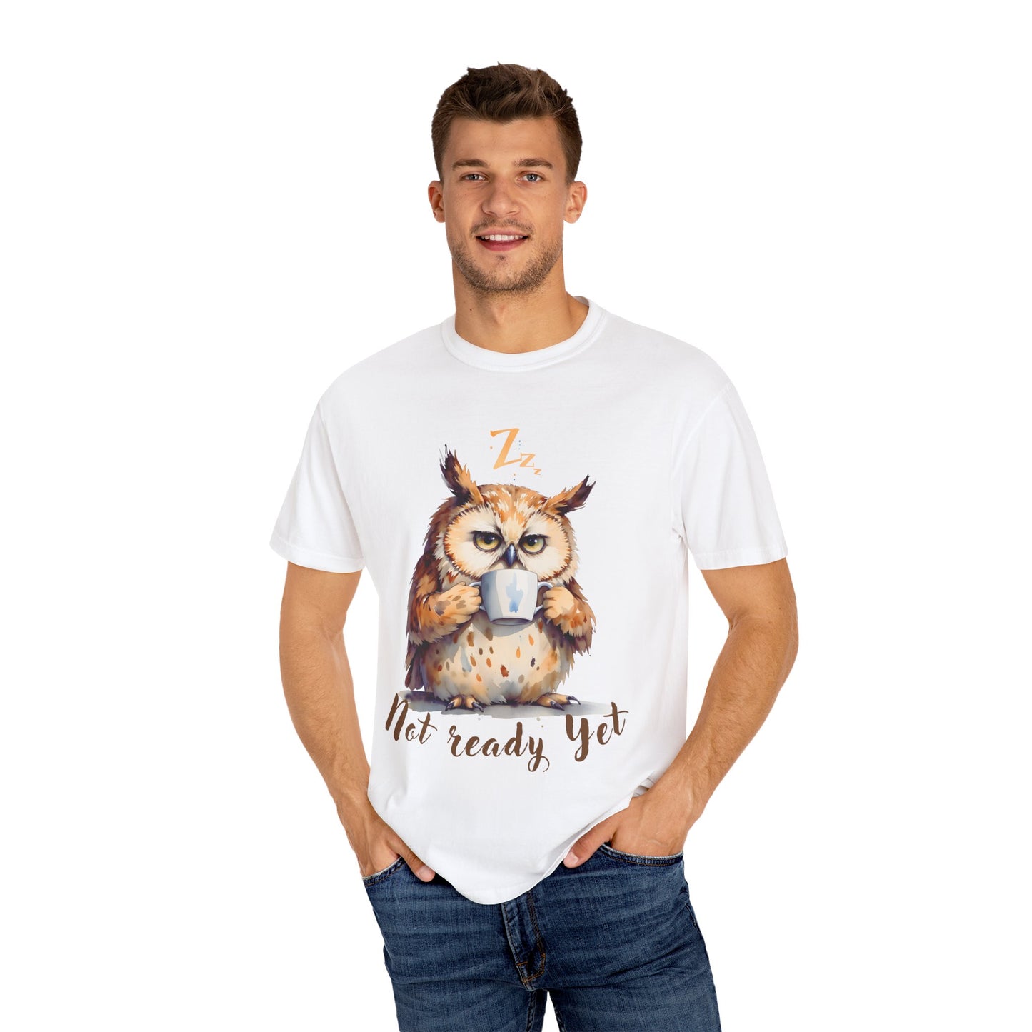 Not Ready Yet Owl T-Shirt — Cute Coffee Morning Graphic Tee