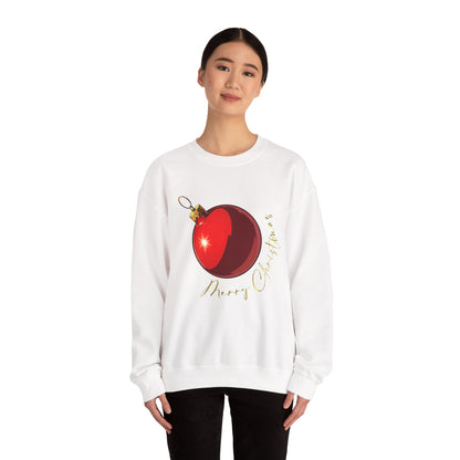 Christmas Ornament Crewneck Sweatshirt — Red Bauble "Merry Christmas" Holiday Sweater