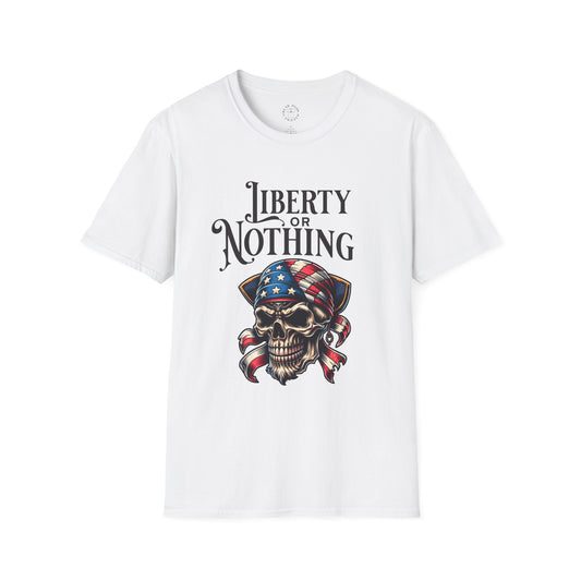Liberty or Nothing Skull T-Shirt | Unisex Softstyle Tee for Independence Day & Patriotic Celebrations