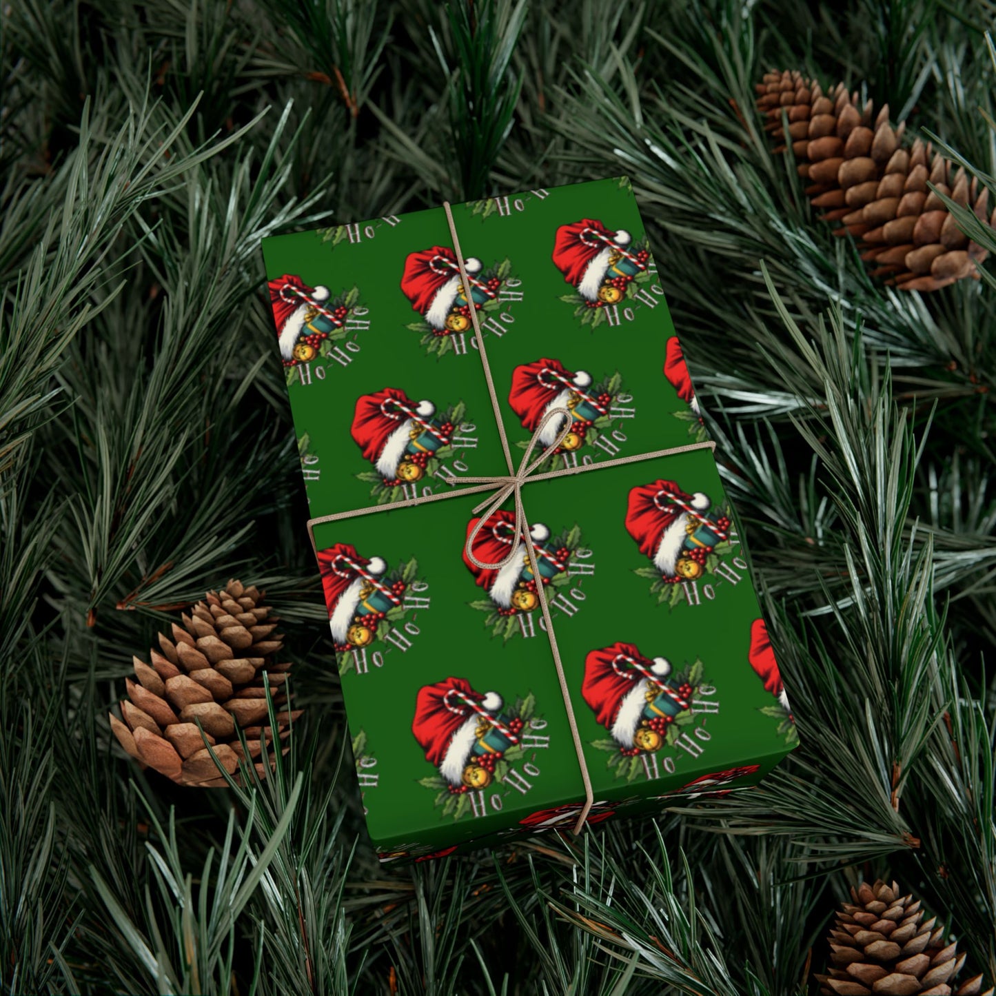 Christmas Santa Wreath Gift Wrap Paper — Festive Green Holiday Wrapping Sheets