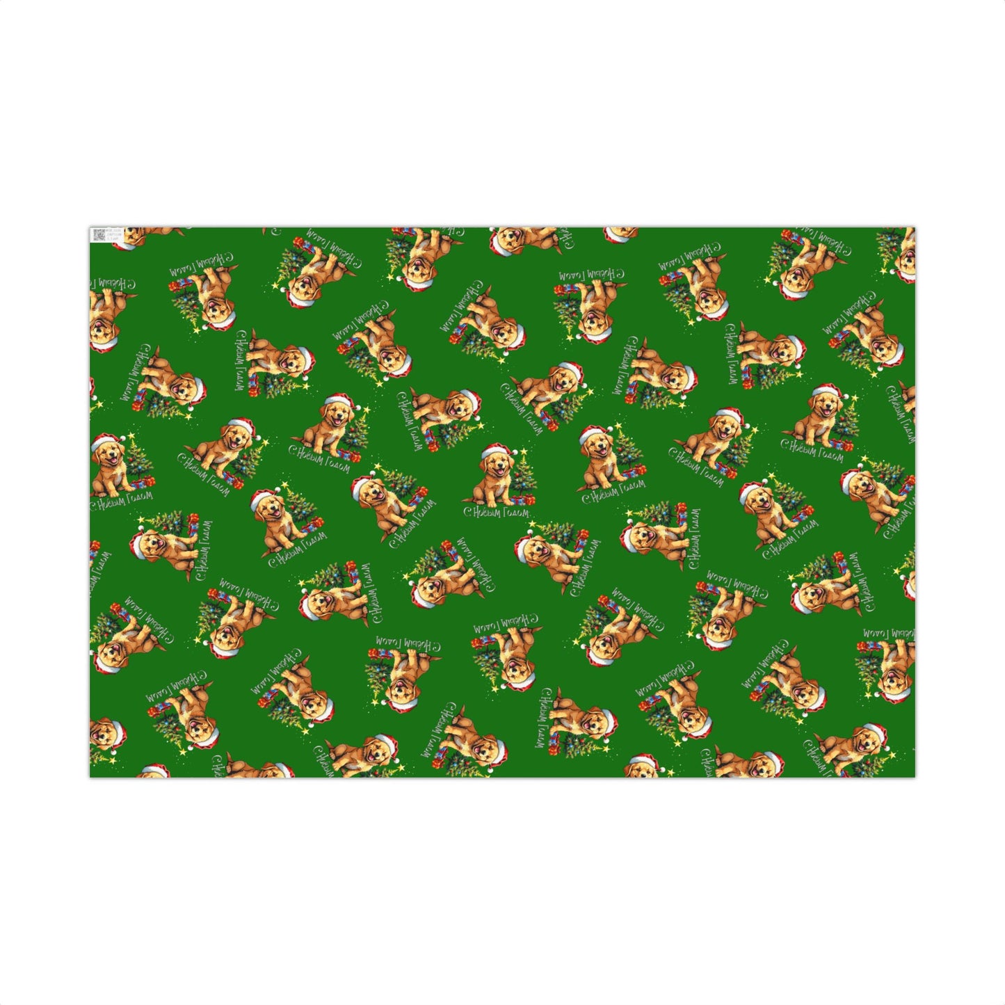 Christmas Puppy Gift Wrap Paper - Green Holiday Dog Wrapping Paper